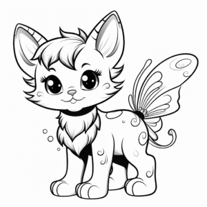 Rainbow Cat with Butterfly Friends Coloring Pages 3