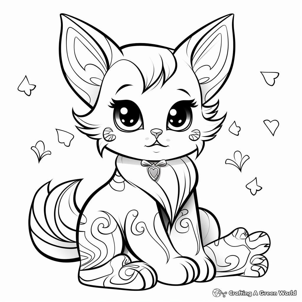 Rainbow Cat with Butterfly Friends Coloring Pages 4