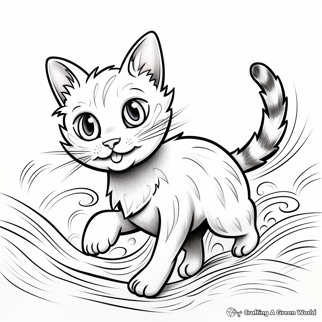 Rainbow Chasing Mouse Cat Coloring Page 1