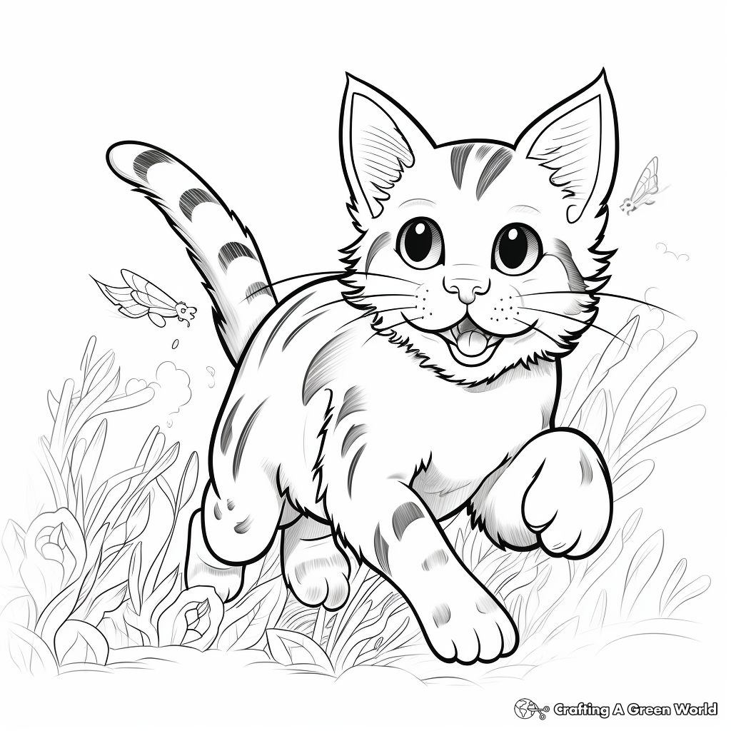 Rainbow Chasing Mouse Cat Coloring Page 2
