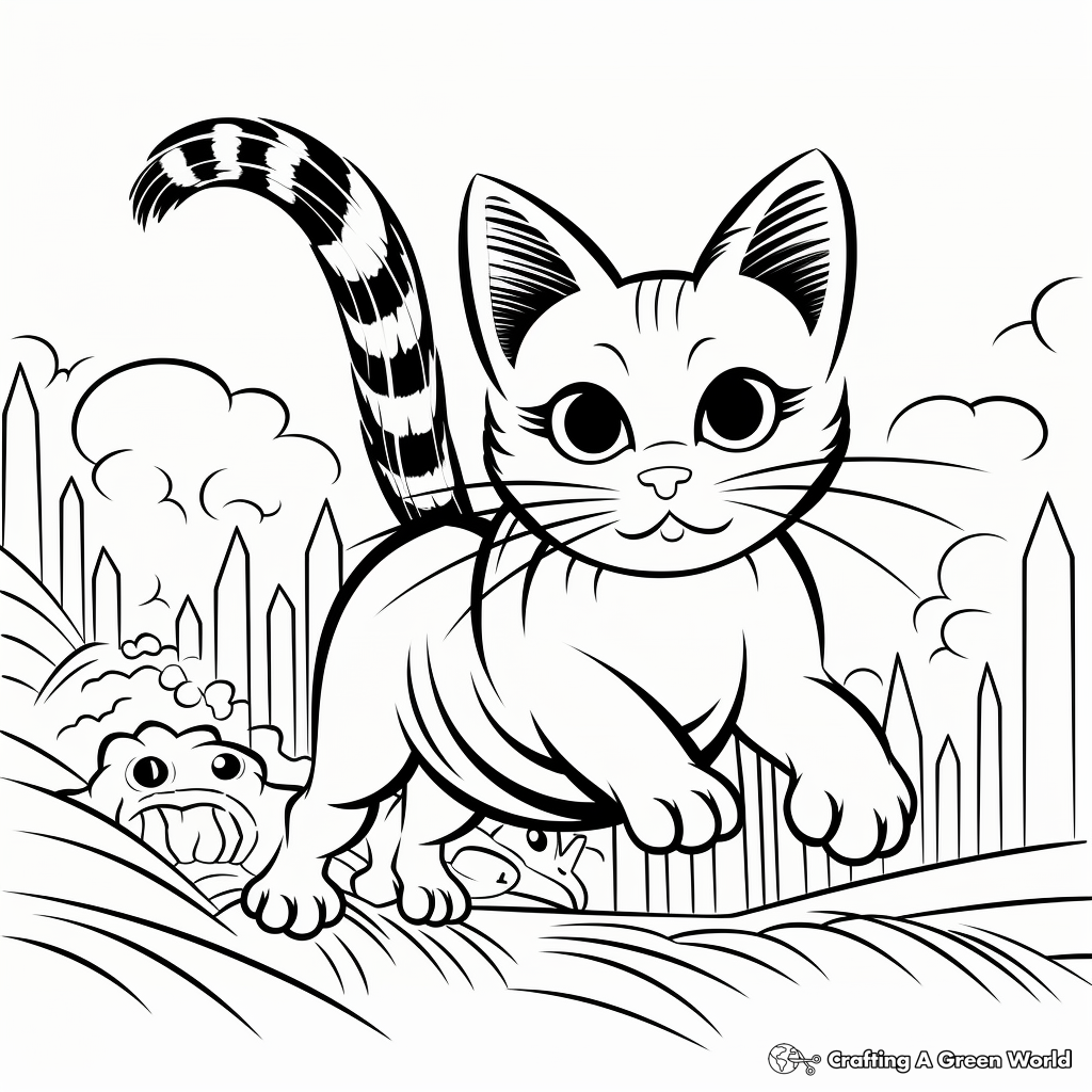 Rainbow Chasing Mouse Cat Coloring Page 3