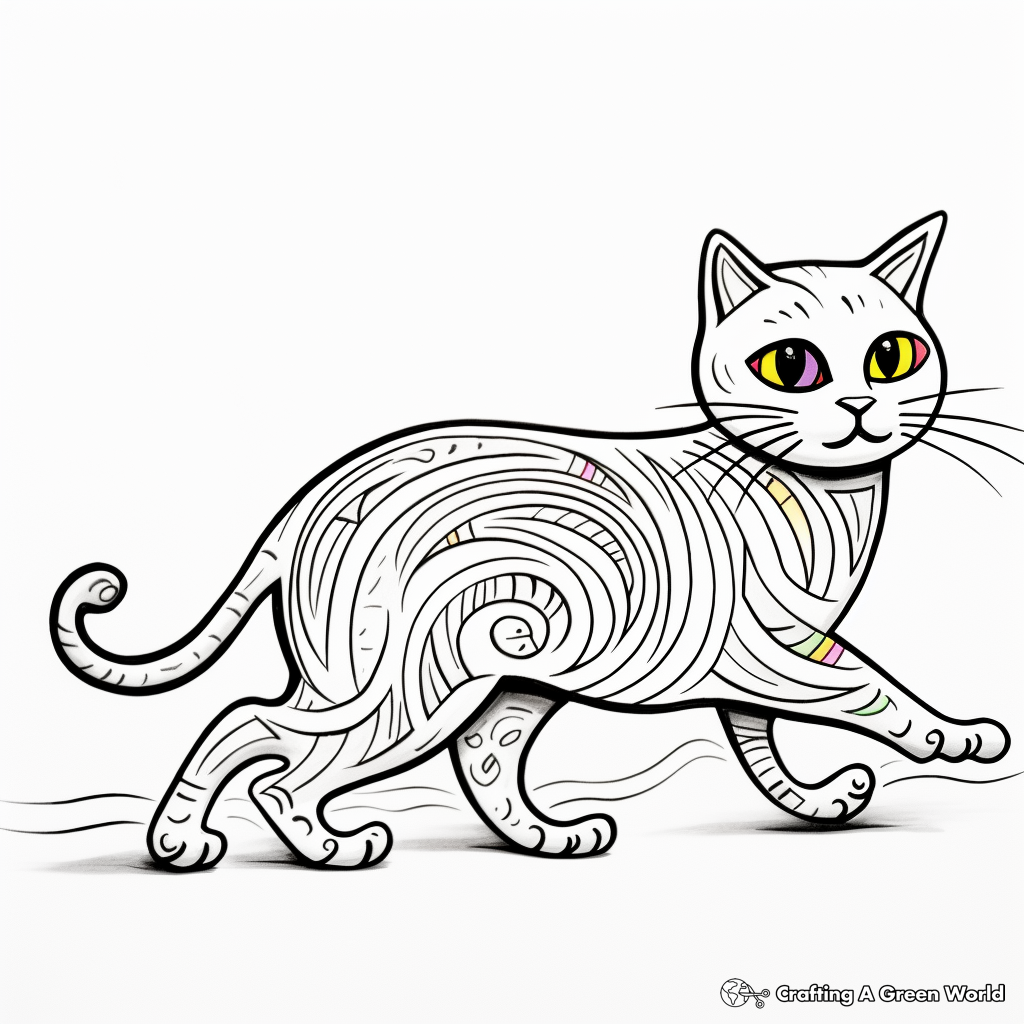 Rainbow Chasing Mouse Cat Coloring Page 4