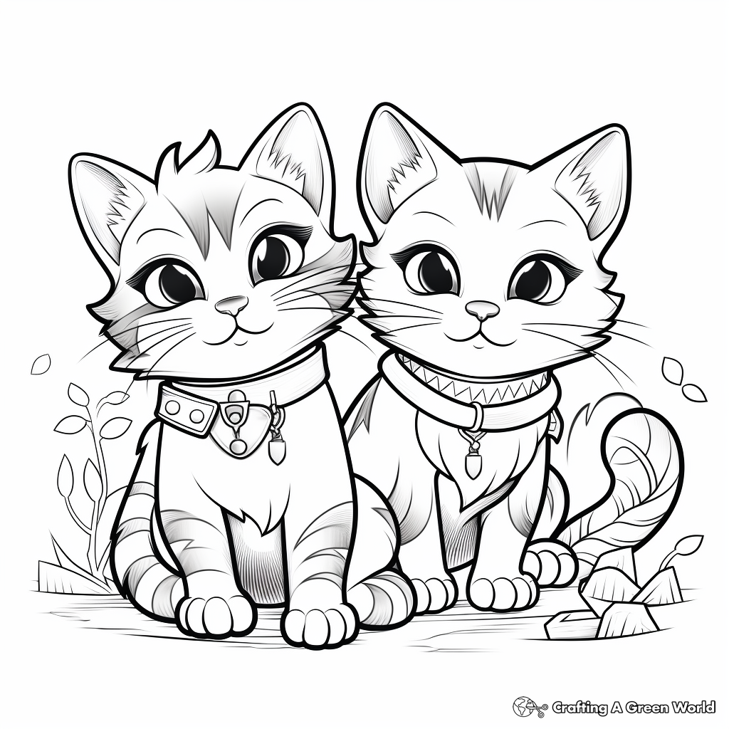 Rainbow colored Two Cats Coloring Pages 2