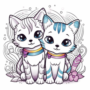 Rainbow colored Two Cats Coloring Pages 3