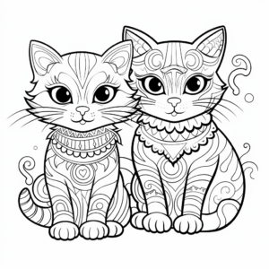 Rainbow colored Two Cats Coloring Pages 4