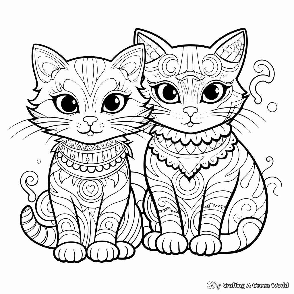 Rainbow colored Two Cats Coloring Pages 4