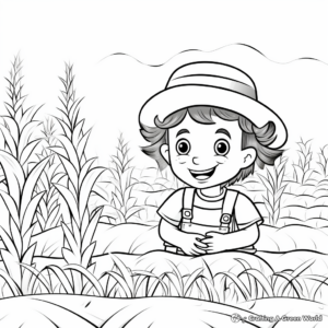 Rainbow Corn Harvest Coloring Pages: Field, Farmer, and Corn 3