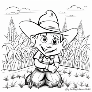 Rainbow Corn Harvest Coloring Pages: Field, Farmer, and Corn 4