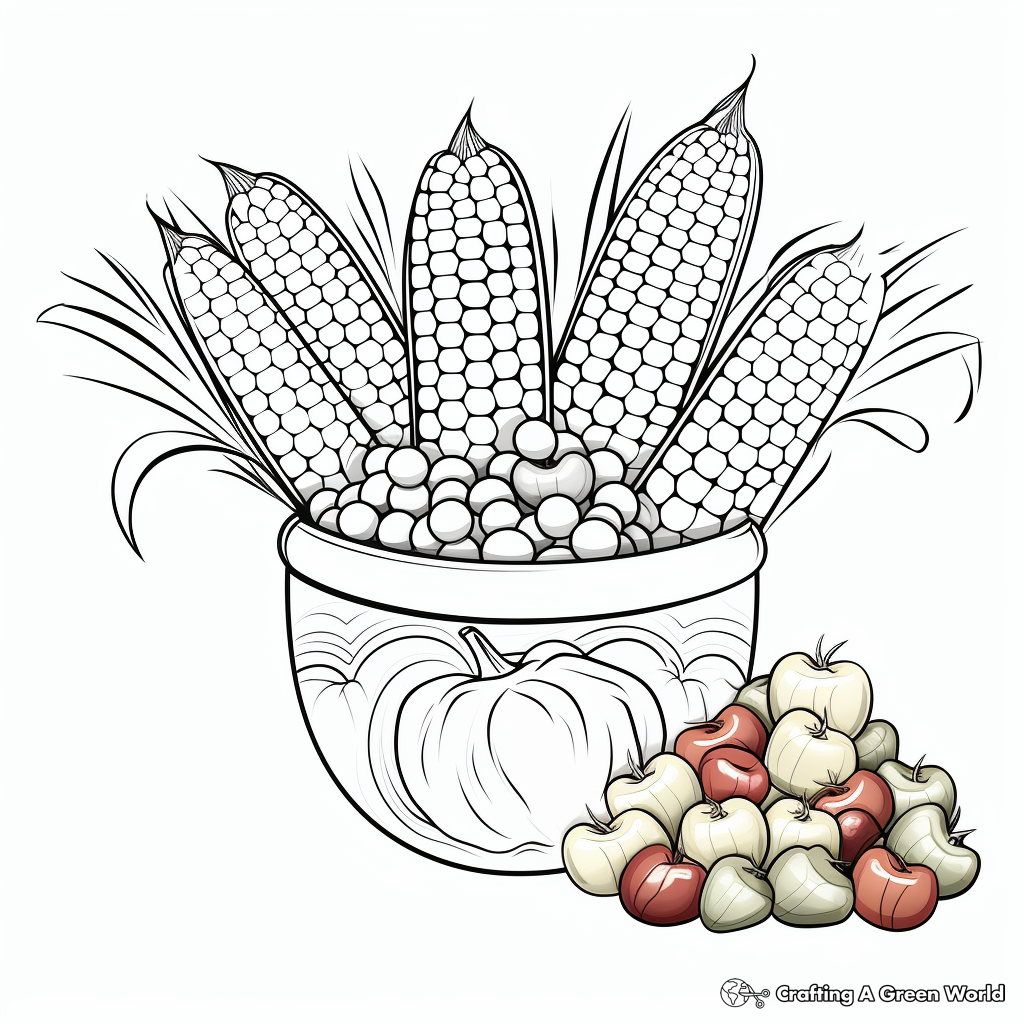 Rainbow Corn in a Cornucopia Coloring Pages 2