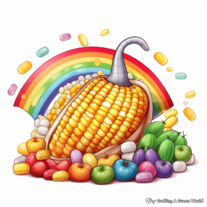 Rainbow Corn in a Cornucopia Coloring Pages 3
