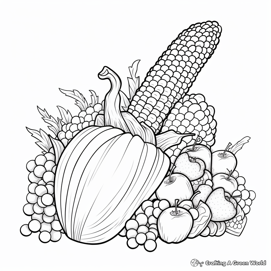 Rainbow Corn in a Cornucopia Coloring Pages 4