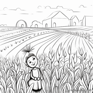 Rainbow Corn in the Field: Countryside Scene Coloring Pages 2