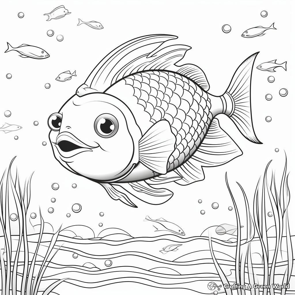 Rainbow Fish Underwater Scene Coloring Pages 1