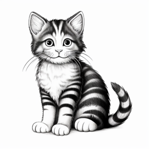 Rainbow Stripes Cat Coloring Page for toddlers 2