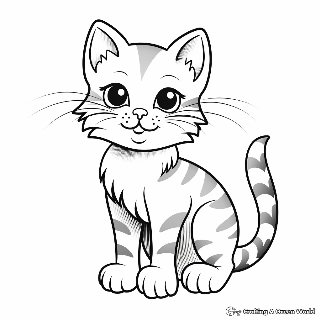Rainbow Stripes Cat Coloring Page for toddlers 3