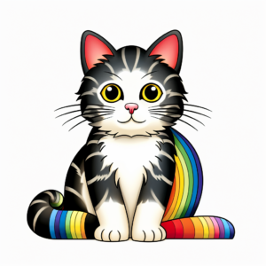 Rainbow Stripes Cat Coloring Page for toddlers 4