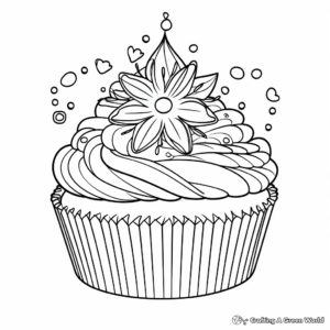 Rainbow-swirled Cupcake Coloring Pages for Kids 3