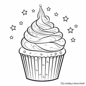 Rainbow-swirled Cupcake Coloring Pages for Kids 4
