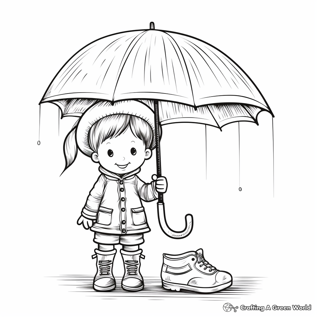 Raincoat With Umbrella And Boots Coloring Pages 1