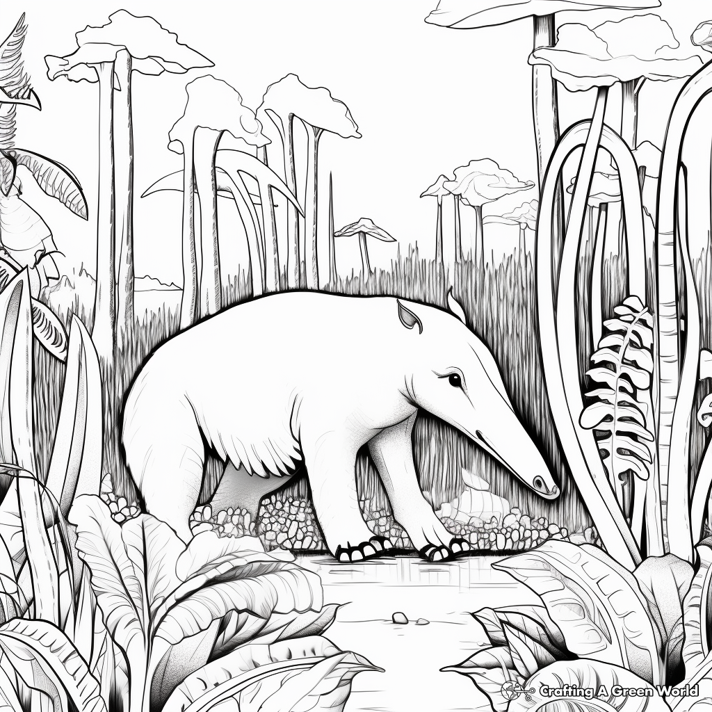 Rainforest Anteater Scene Coloring Pages 1