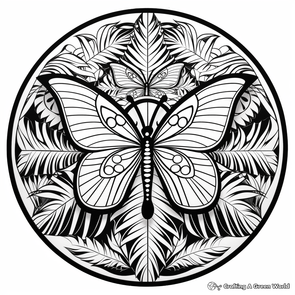 Rainforest Butterflies: Mandala Coloring Pages 1