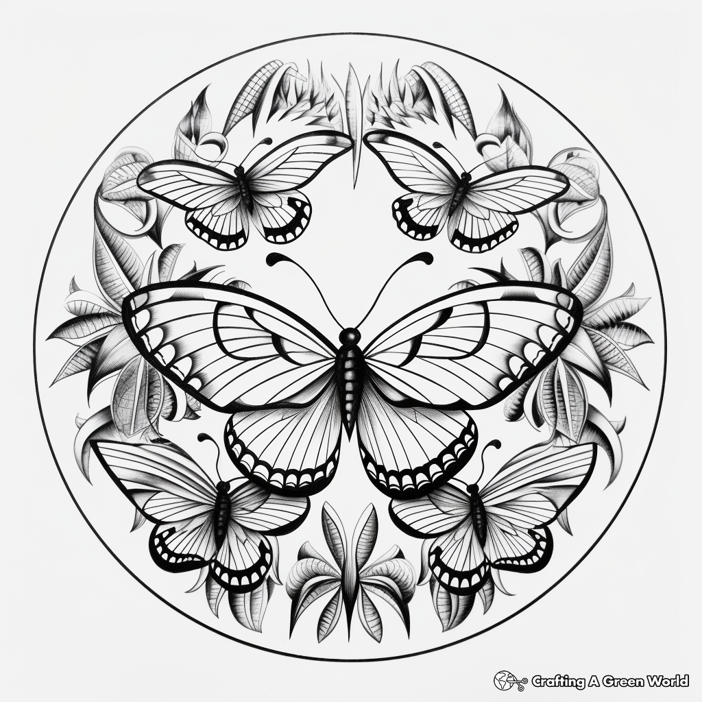 Rainforest Butterflies: Mandala Coloring Pages 4