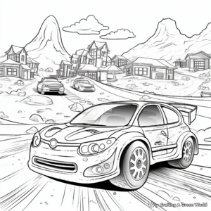 Rally Car Racing: Diverse-Scene Coloring Pages 1