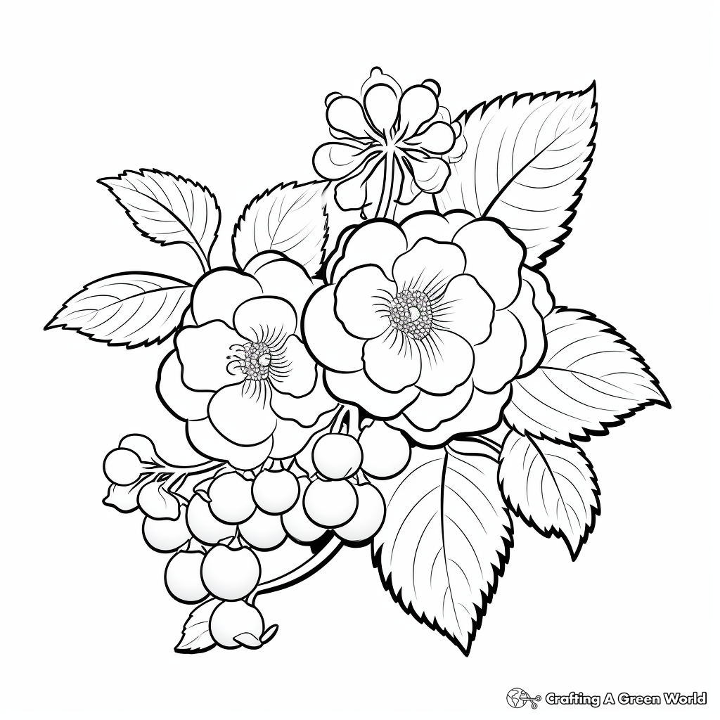 Raspberry Flower and Fruit Coloring Pages 1
