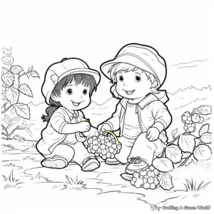 Raspberry Picking Scene Coloring Pages 1