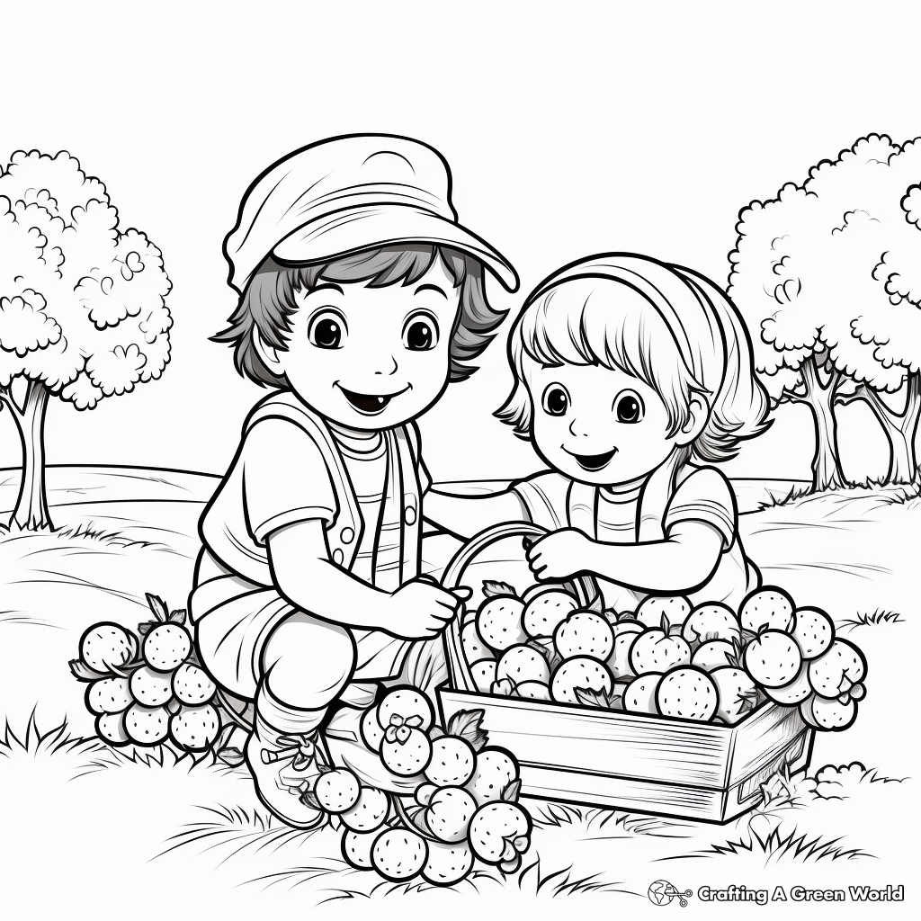 Raspberry Picking Scene Coloring Pages 4