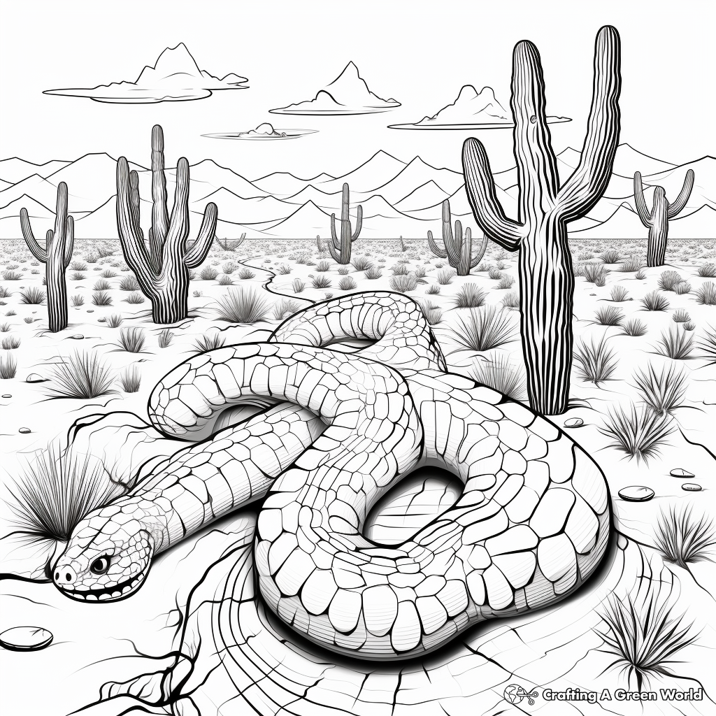Rattlesnake Danger: Desert-Scene Coloring Pages 1