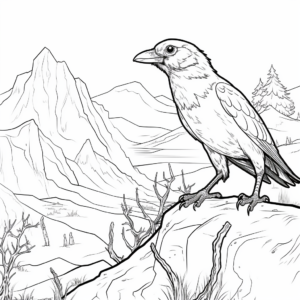 Raven and Wolf Mystical Scene Coloring Pages 1