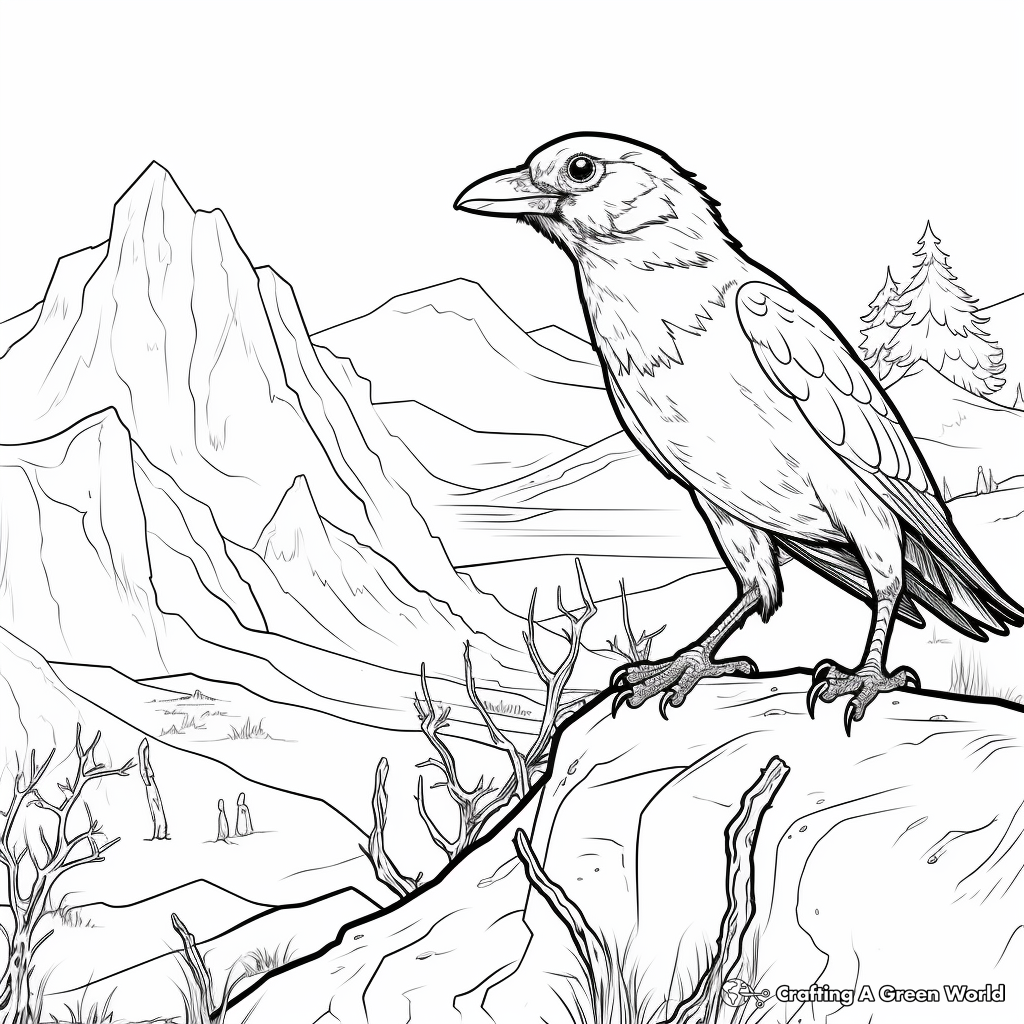 Raven and Wolf Mystical Scene Coloring Pages 1