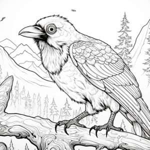 Raven and Wolf Mystical Scene Coloring Pages 2