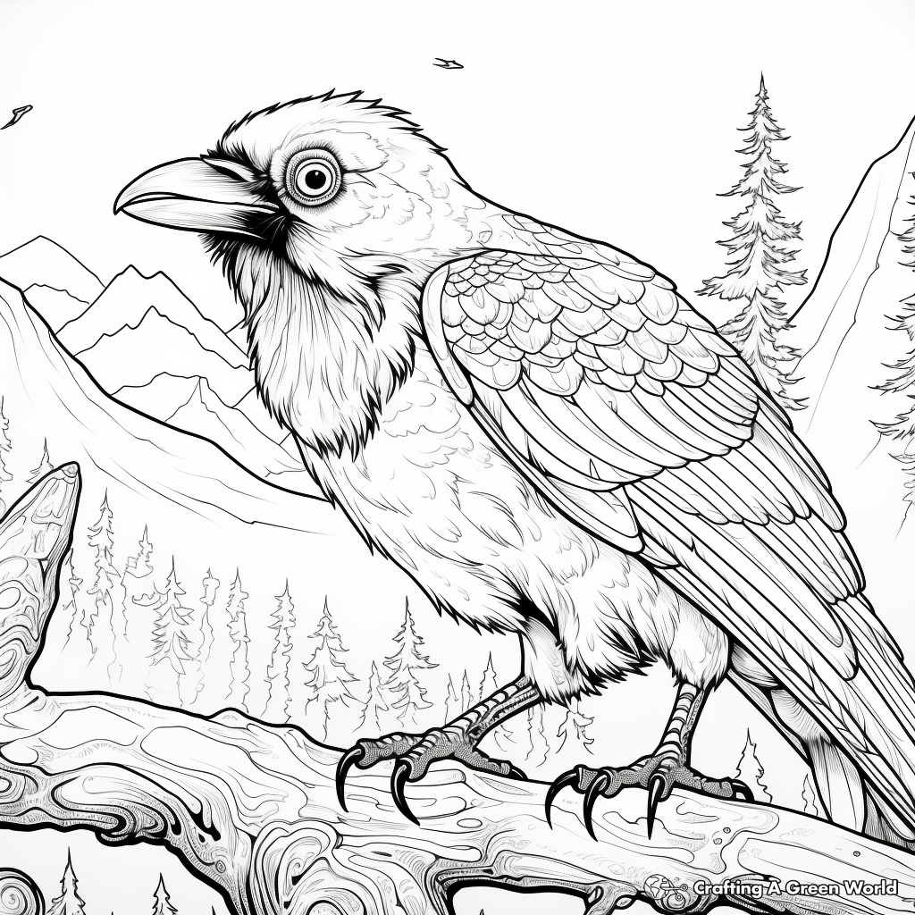Raven and Wolf Mystical Scene Coloring Pages 2