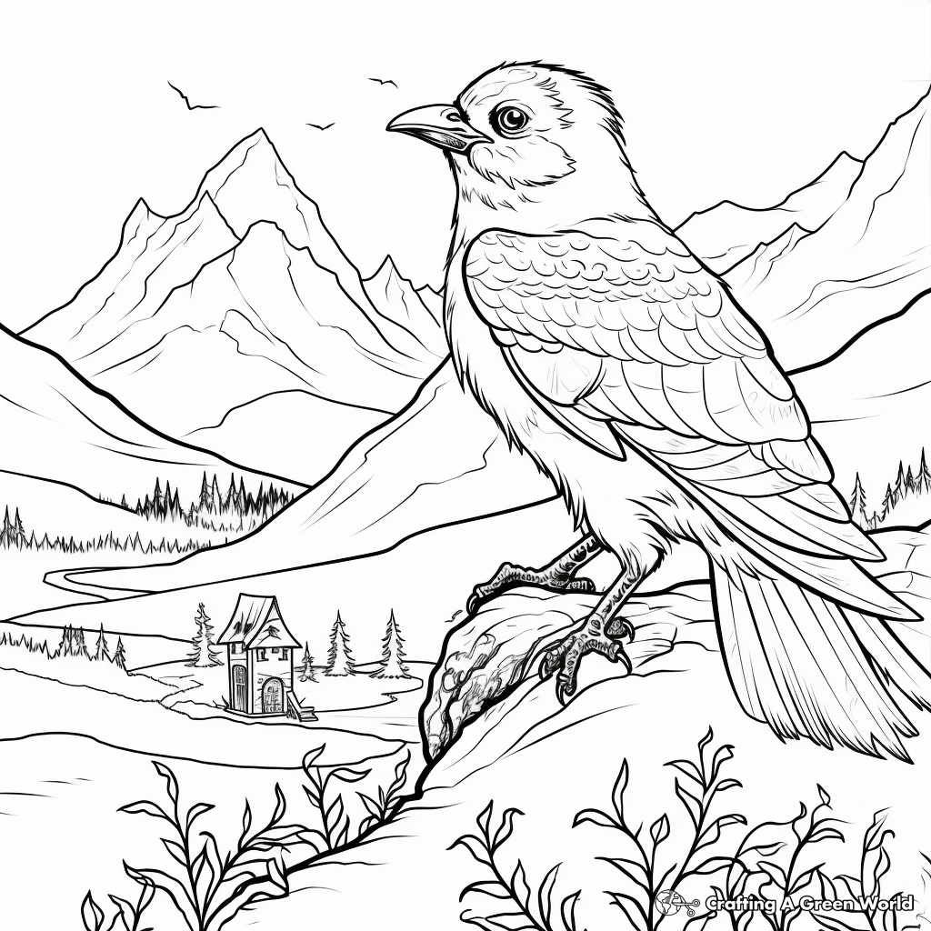 Raven and Wolf Mystical Scene Coloring Pages 3