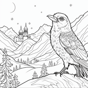 Raven and Wolf Mystical Scene Coloring Pages 4