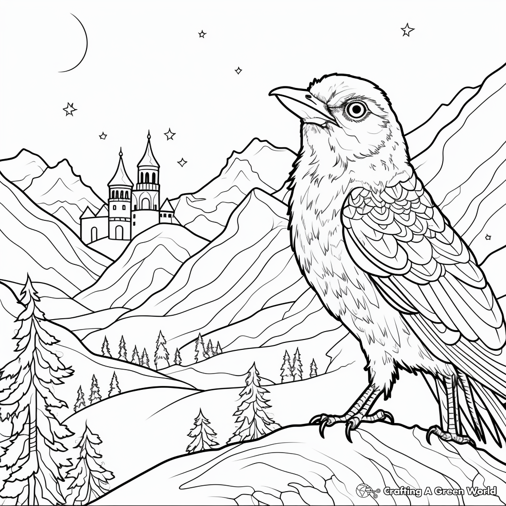 Raven and Wolf Mystical Scene Coloring Pages 4