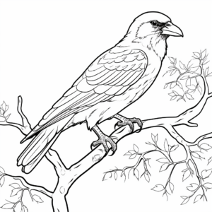 Raven on Branch: Nature-Themed Coloring Pages 4
