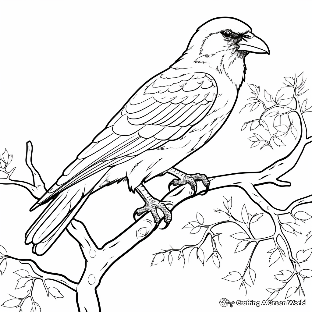 Raven on Branch: Nature-Themed Coloring Pages 4