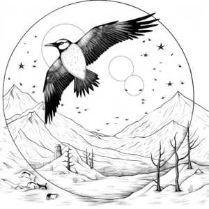 Ravens and Full Moon: Spooky Coloring Pages 1