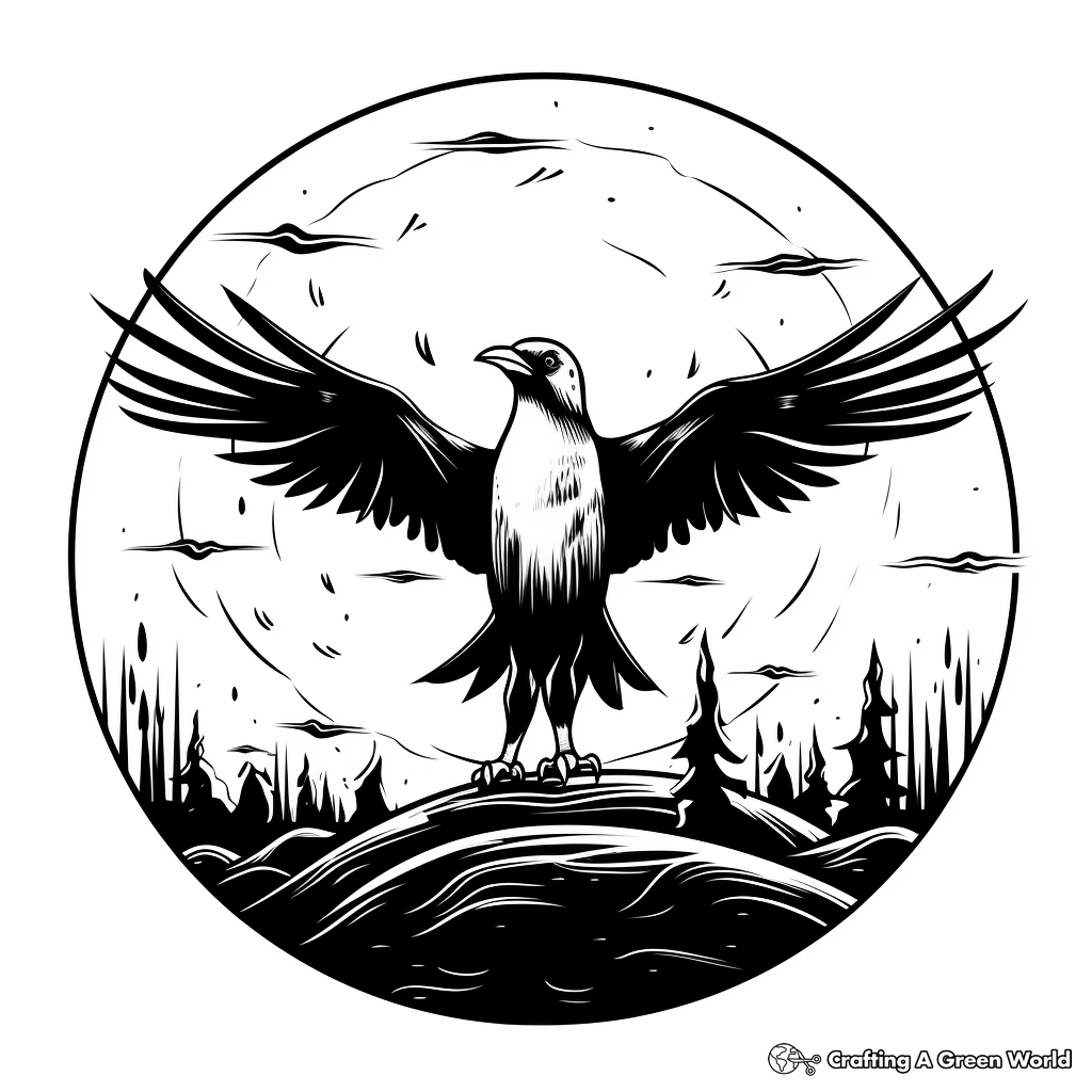 Ravens and Full Moon: Spooky Coloring Pages 3
