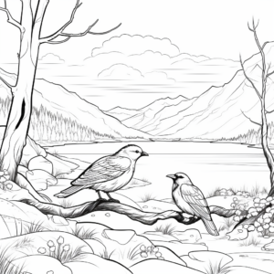 Ravens in Nature's Landscape Coloring Sheets 3