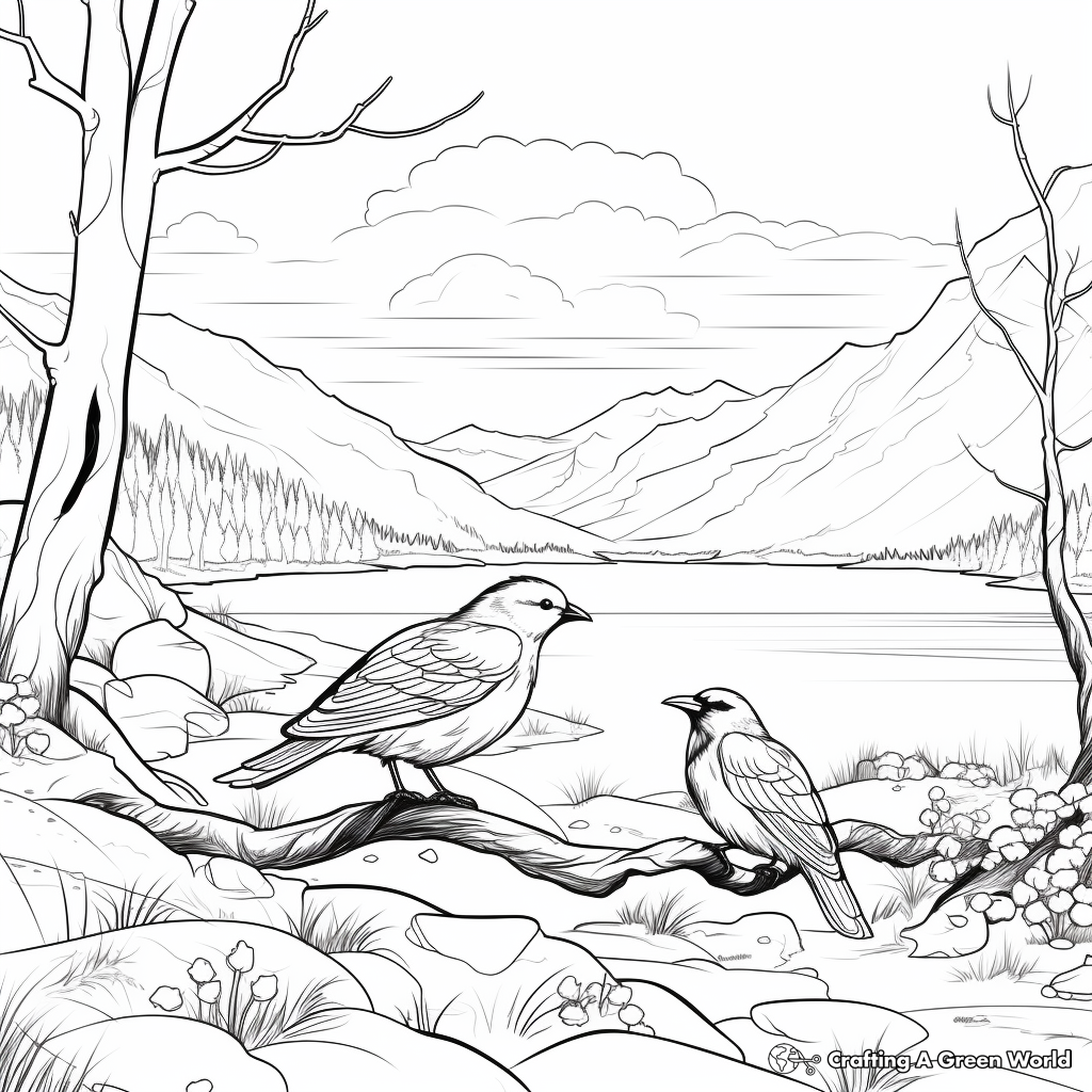Ravens in Nature's Landscape Coloring Sheets 3