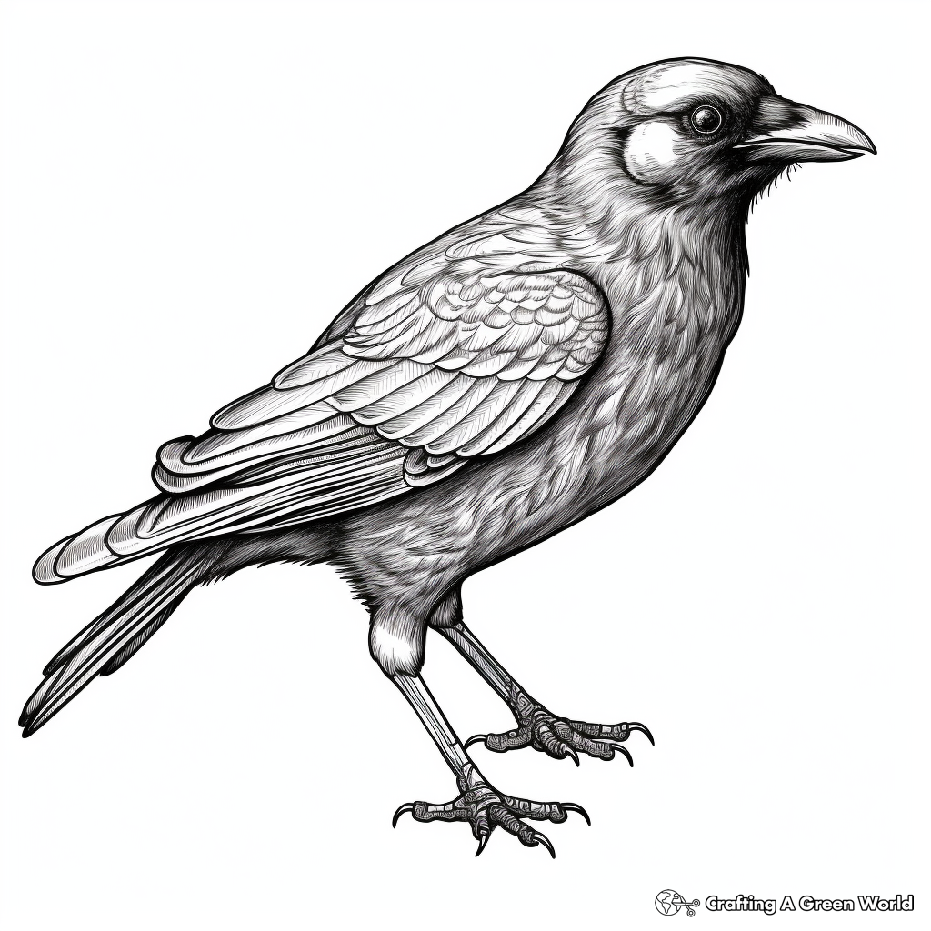Realistic American Crow Coloring Sheets 2