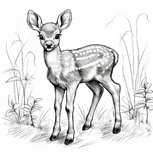 Realistic Baby Deer in Nature Coloring Sheets 1