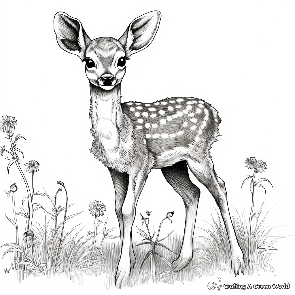 Realistic Baby Deer in Nature Coloring Sheets 2