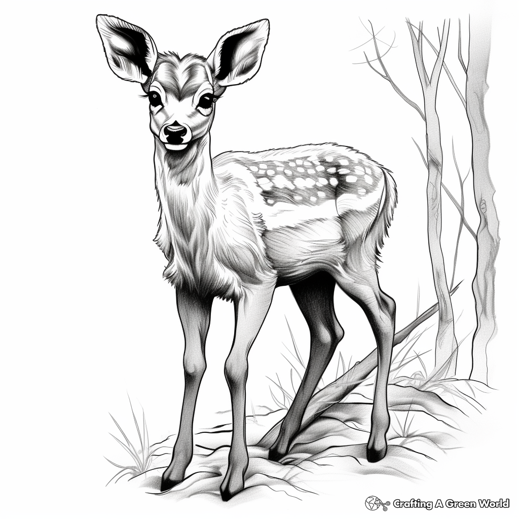 Realistic Baby Deer in Nature Coloring Sheets 3