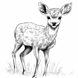Realistic Baby Deer in Nature Coloring Sheets 4