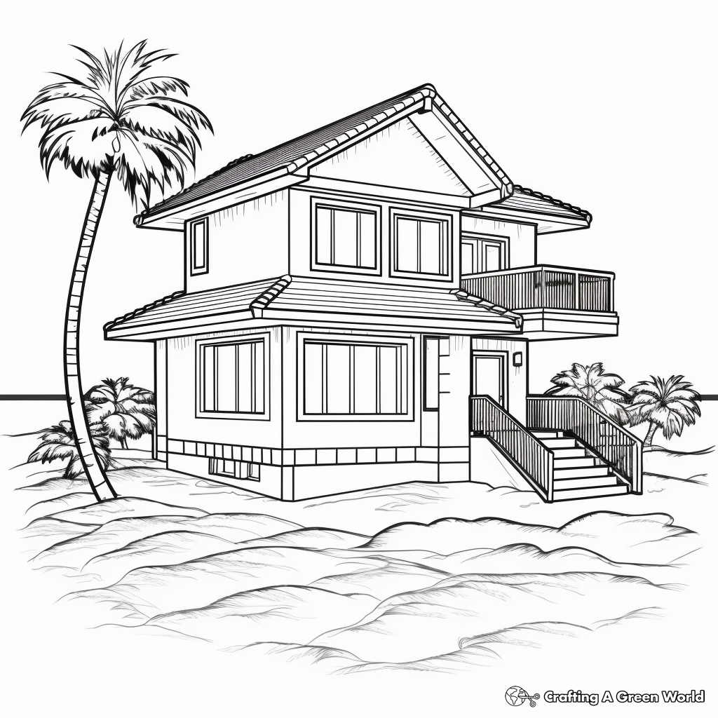 Realistic Beach House Coloring Pages 2